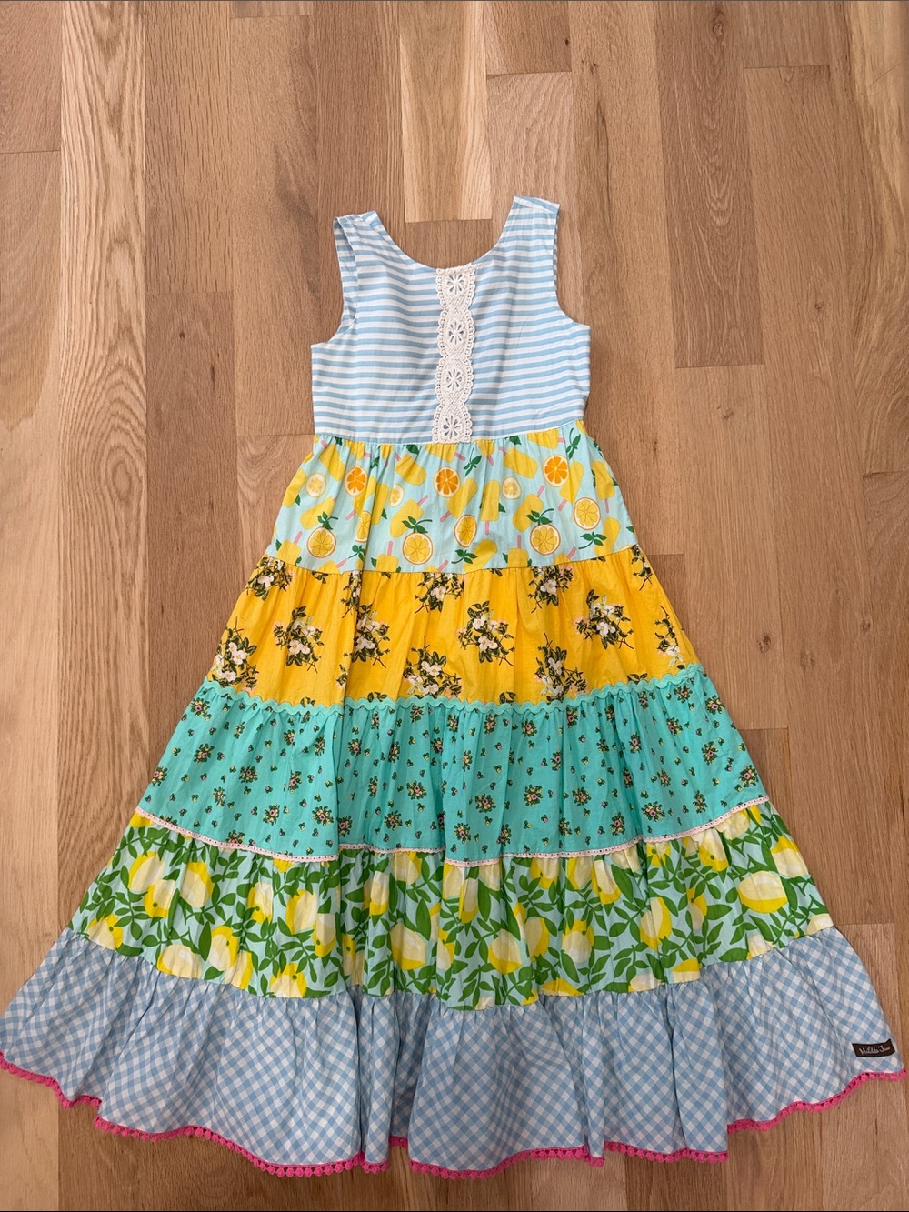 Matilda Jane Blue, Yellow & Teal Tiered Lemon Patchwork Dress